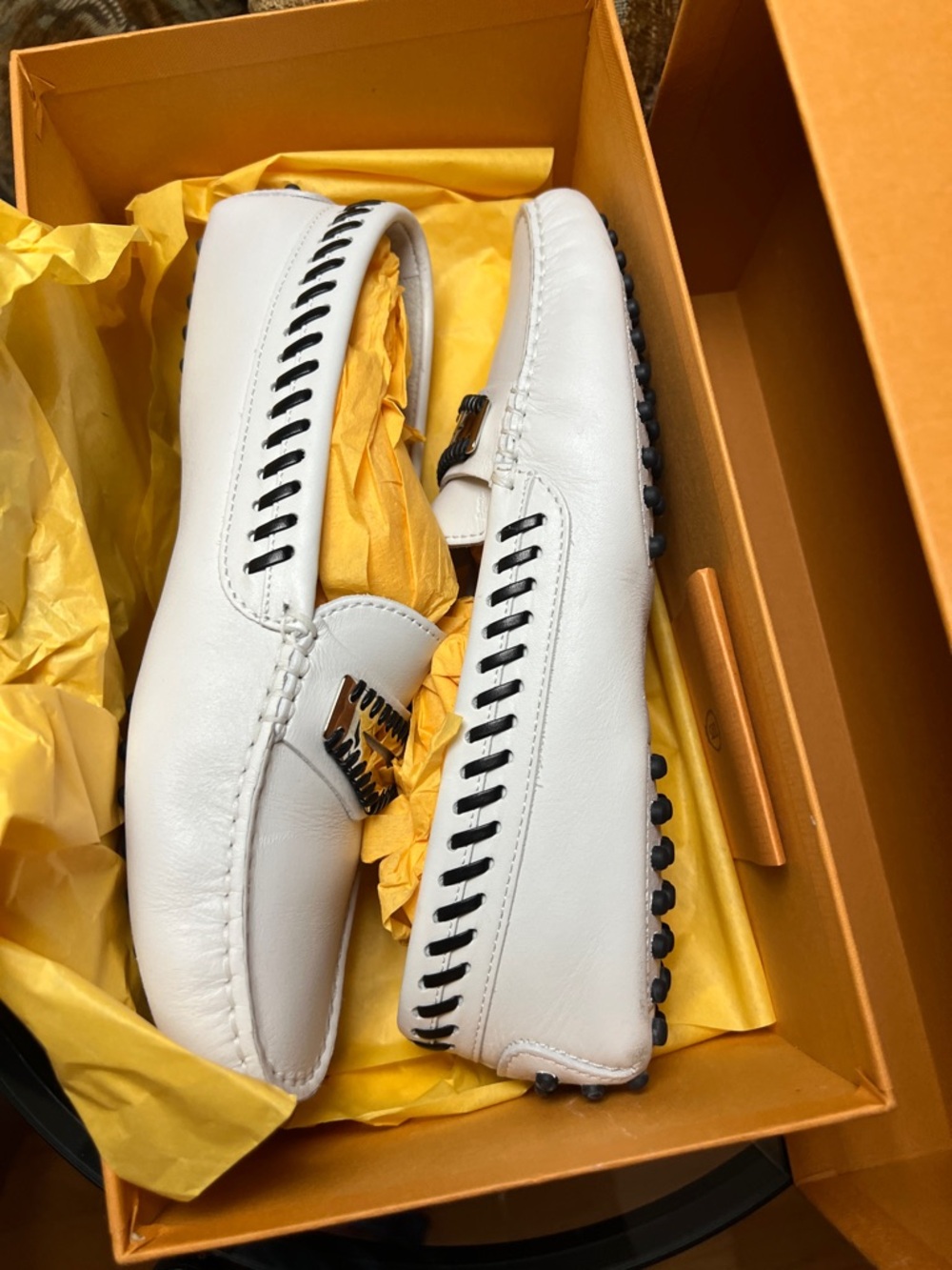 Tod's White Leather Driving Loafers with Gunmetal Bit - Picture 7 of 12